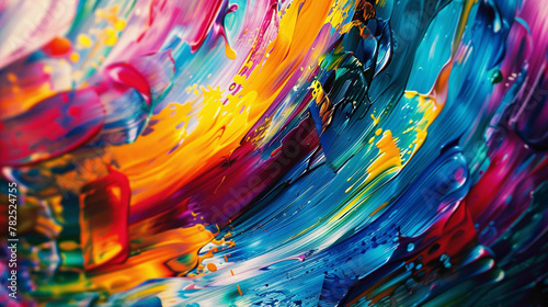 Bold strokes of vivid color sweep across the canvas, forming a dynamic gradient wave.