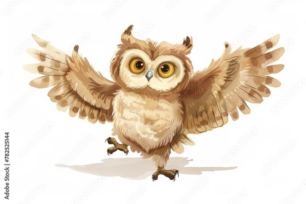 Obraz premium A whimsical illustration portrays a charming, cartoon-style owl with wide eyes and welcoming outstretched wings