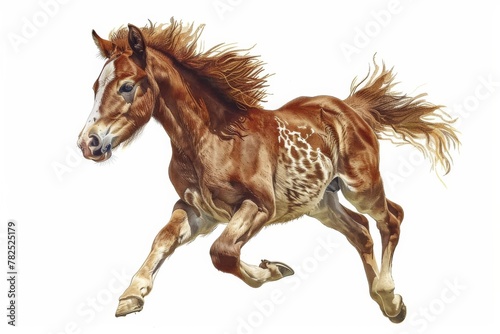 This image depicts a spirited horse with a unique spotted coat pattern running freely  showing power and agility