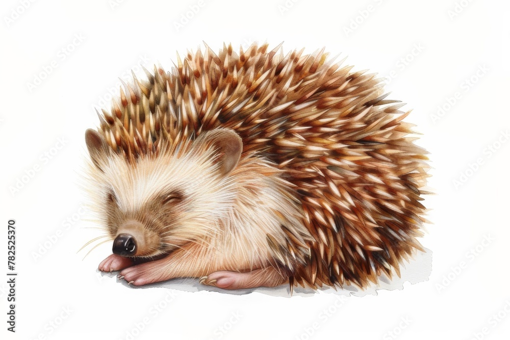 Fototapeta premium An intricately detailed image showcasing a serene hedgehog curled up and sleeping peacefully, showcasing tranquility