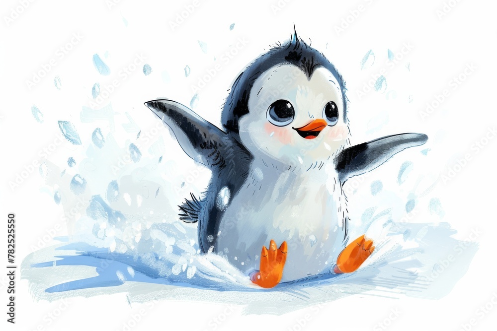 Adorable image of a young penguin chick with wings outstretched, symbolizing freedom and new beginnings Adorable image of a young penguin chick with wings outstretched, symbolizing freedom and new beginnings
