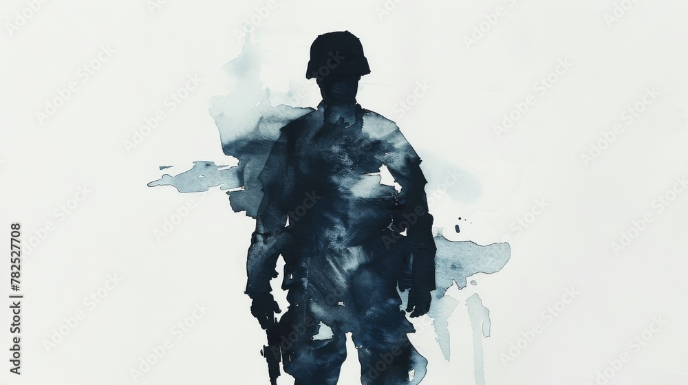 This striking watercolor painting presents a man with a hat in a melancholic, contemplative pose against a white backdrop This striking watercolor painting presents a man with a hat in a melancholic, contemplative pose against a white backdrop