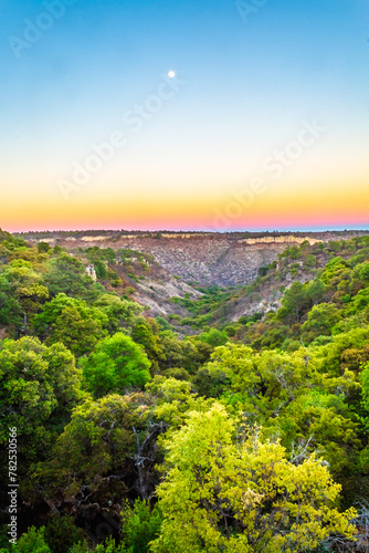 Valley type canyon in the low deciduous forest at sunset in Monte Escobedo Zacatecas photo