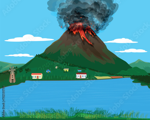 small village located at the foot of an erupting volcanic mountain