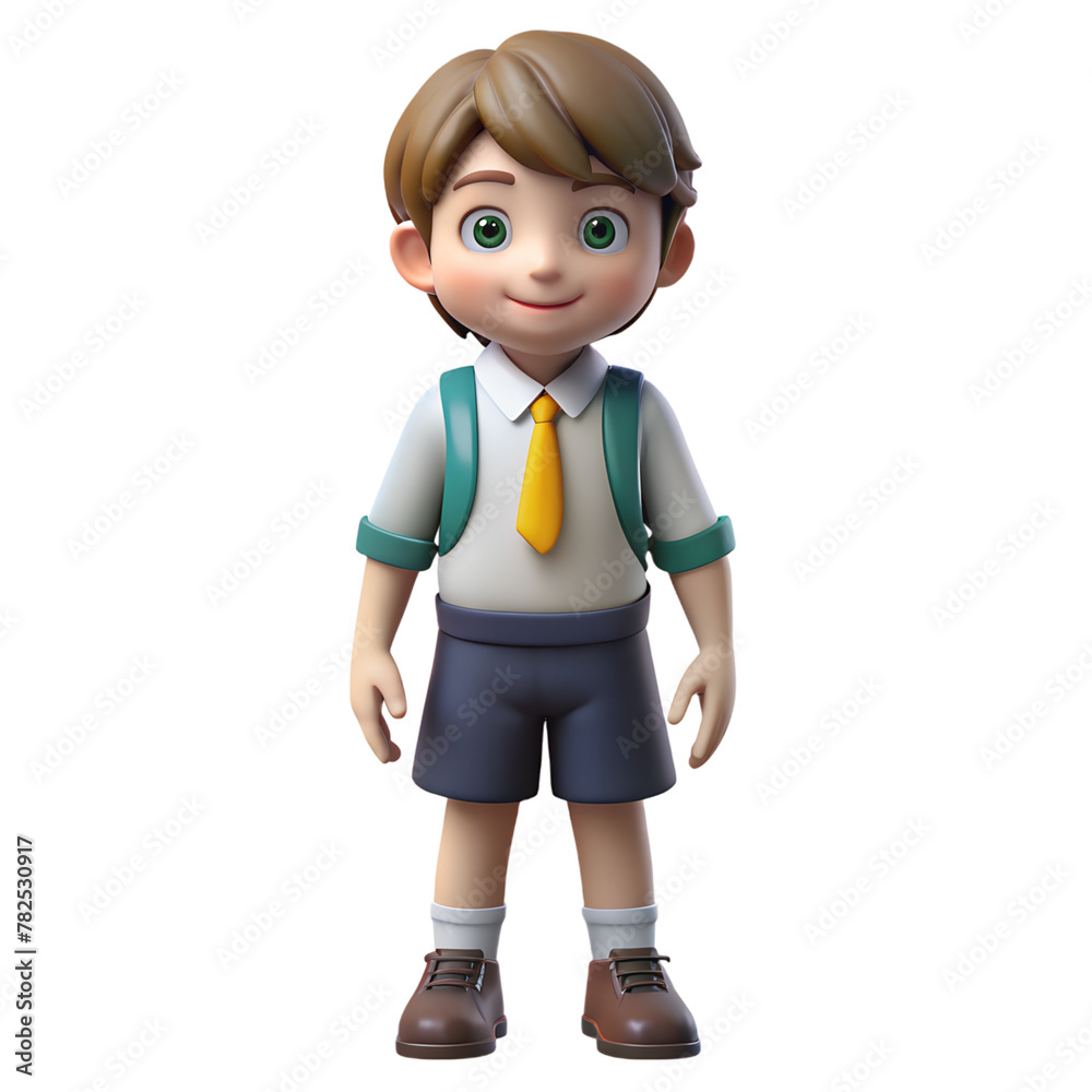 Friendly school boy character smiling with backpack Friendly school boy character smiling with backpack
