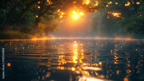 A beautiful image of a lake with a sun shining on it