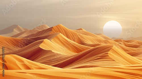 Golden Desert Landscape Under a Bright White Sun