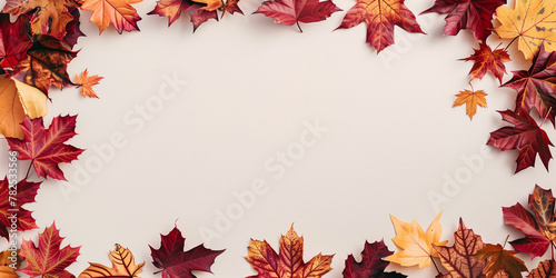 Frame of colorful autumn leaves  white background.