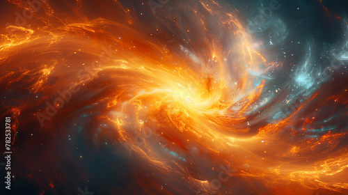 A swirling galaxy of orange and blue with a lot of stars
