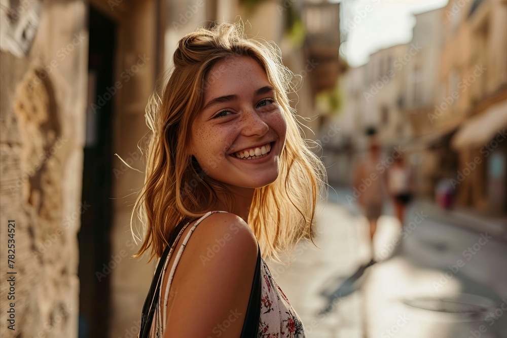 Portrait of a beautiful girl with freckles on her face, smiling and looking at the camera. Portrait of a beautiful girl with freckles on her face, smiling and looking at the camera.