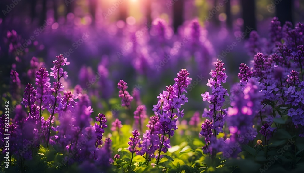 Naklejka premium Border of lavender flowers on light background with soft focus close-up macro. Flowering lavender, tinted in turquoise and lilac tones. Soft gentle artistic image of nature. Copy space, abstract, ai