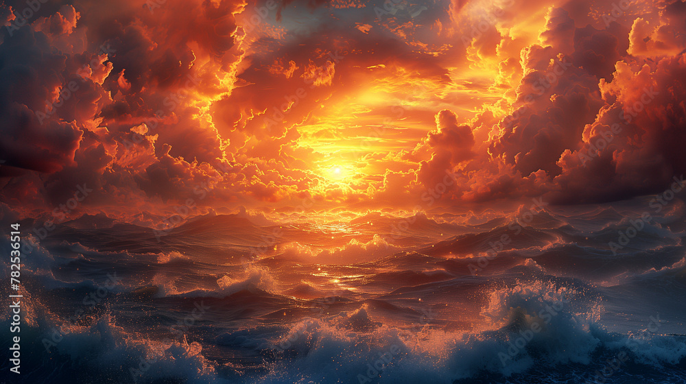A beautiful sunset over the ocean with a lot of clouds