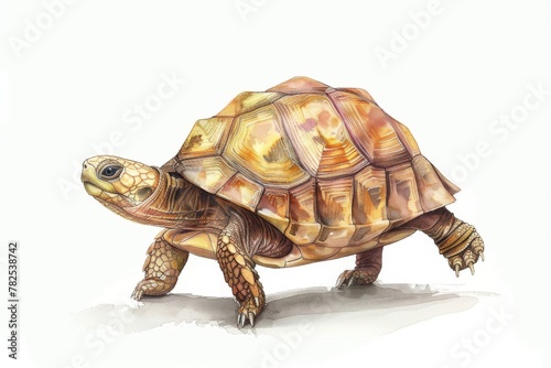 This accurate illustration of a tortoise showcases the intricate details and natural color palette of its shell and skin texture