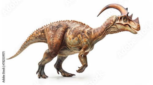 A highly detailed image capturing the raw power and dynamics of a carnivorous dinosaur, possibly a Carnotaurus, in full motion