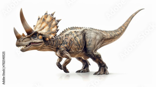 A detailed representation of a Triceratops dinosaur model, posed to convey dynamic movement and textured skin © ChaoticMind