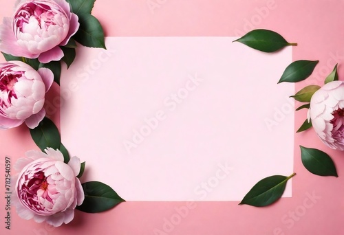 peonies roses on pink background with copy space abstract natural floral frame layout with text space romantic feminine composition wedding invitation mother day concept created with generative ai