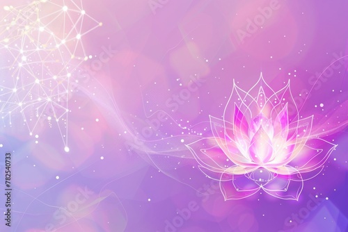 Lotus with luminous nodes, ideal for backgrounds in meditation and yoga., mediatation concept, a lotus in horizontal layout banner with copy space, generative ai