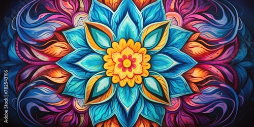 a colorful mandala with a flower pattern