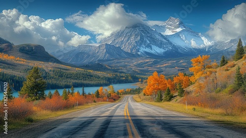 Serpentine mountain road, lush greenery and blue sky. Scenic route natural landscape, travel adventure concept.