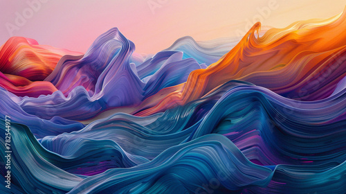 Dynamic movements of vibrant hues merge together, resulting in a visually striking gradient wave.