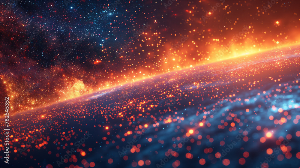 A bright orange and blue sky with a lot of stars and fire A bright orange and blue sky with a lot of stars and fire