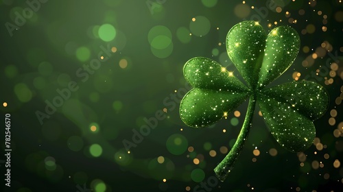 Celebration Happy St. Patrick's day lettering on sparkling dark green clover shamrock on transparent background. Art design festive fun decor glitters. Abstract concept graphic tinsel element .