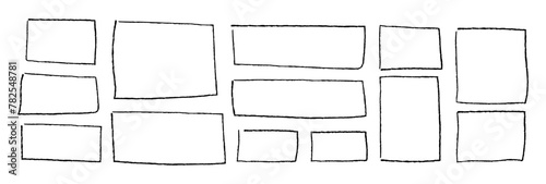 Handdrawn Doodle Grunge Square Frames. Charcoal pen rectangle highlight borders. Marker scratch scribble scrawl frames. (Full Vector)