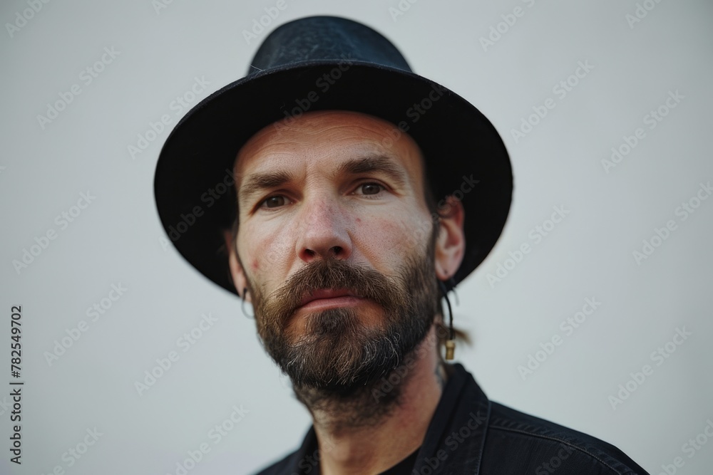 Portrait of a handsome man with long beard and mustache wearing a hat Portrait of a handsome man with long beard and mustache wearing a hat