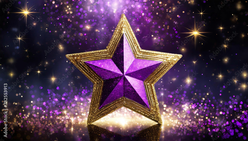 Purple and gold star, black background. Purple and gold star, black background.