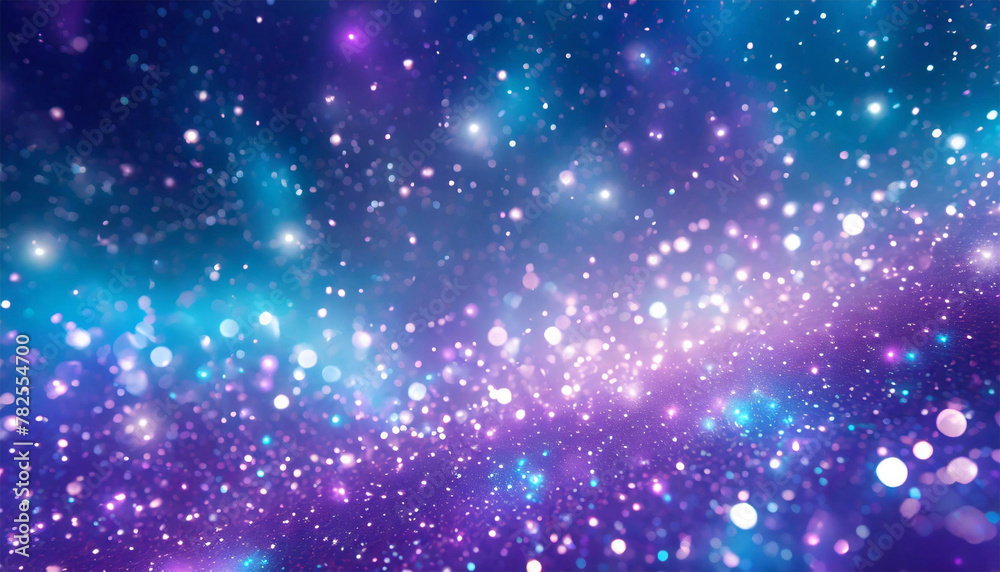 Magical glittering particles in blue and purple, fantasy background.