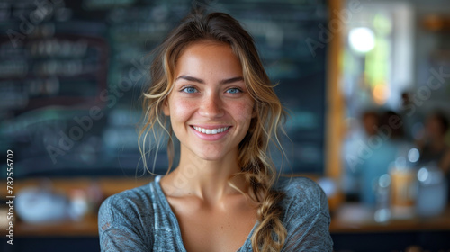 Smiling teacher standing in front of blackboard. Free Download Smiling teacher standing in front of blackboard. - GFXLoad