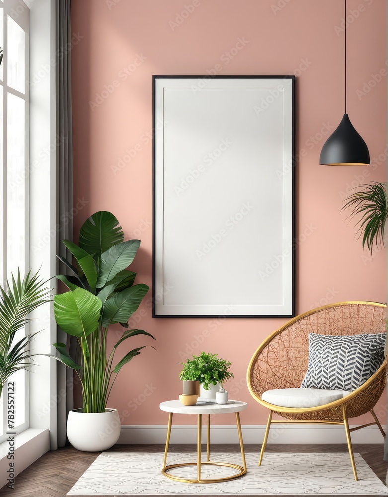 3D illustration of frame mockup on interior background 3D illustration of frame mockup on interior background