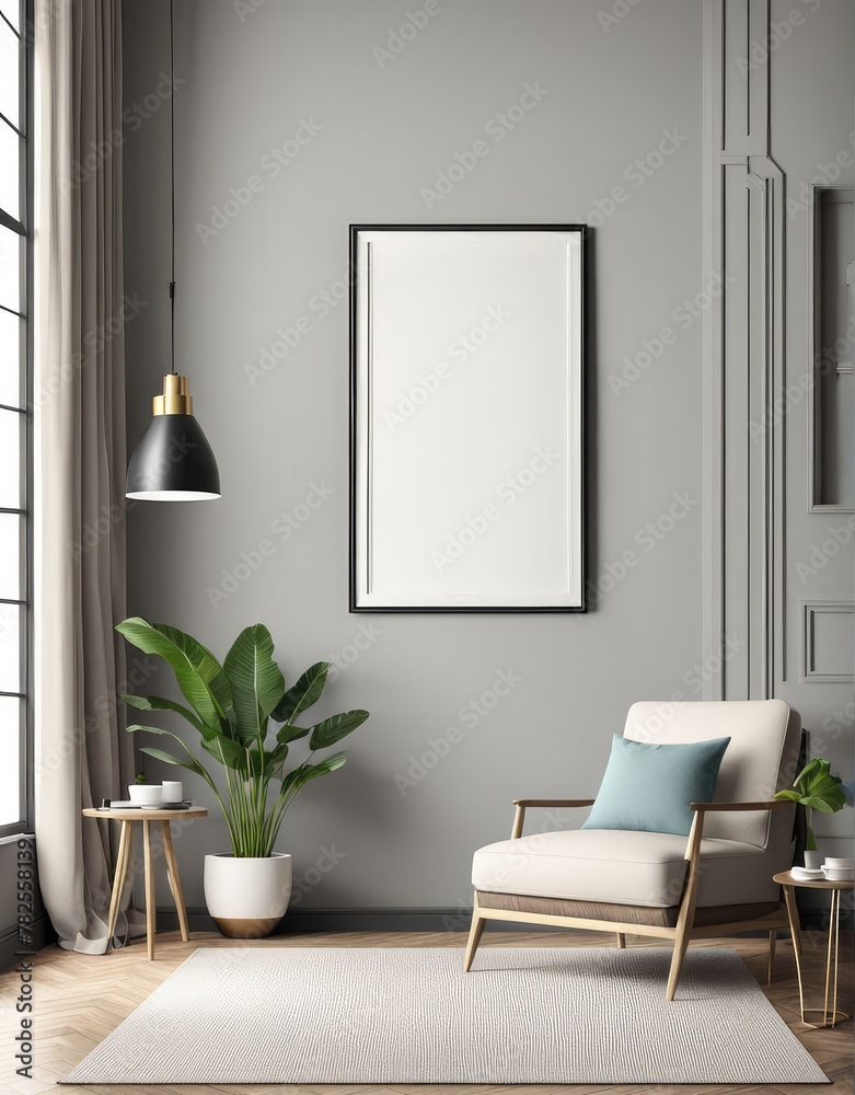 3D illustration of frame mockup on interior background 3D illustration of frame mockup on interior background