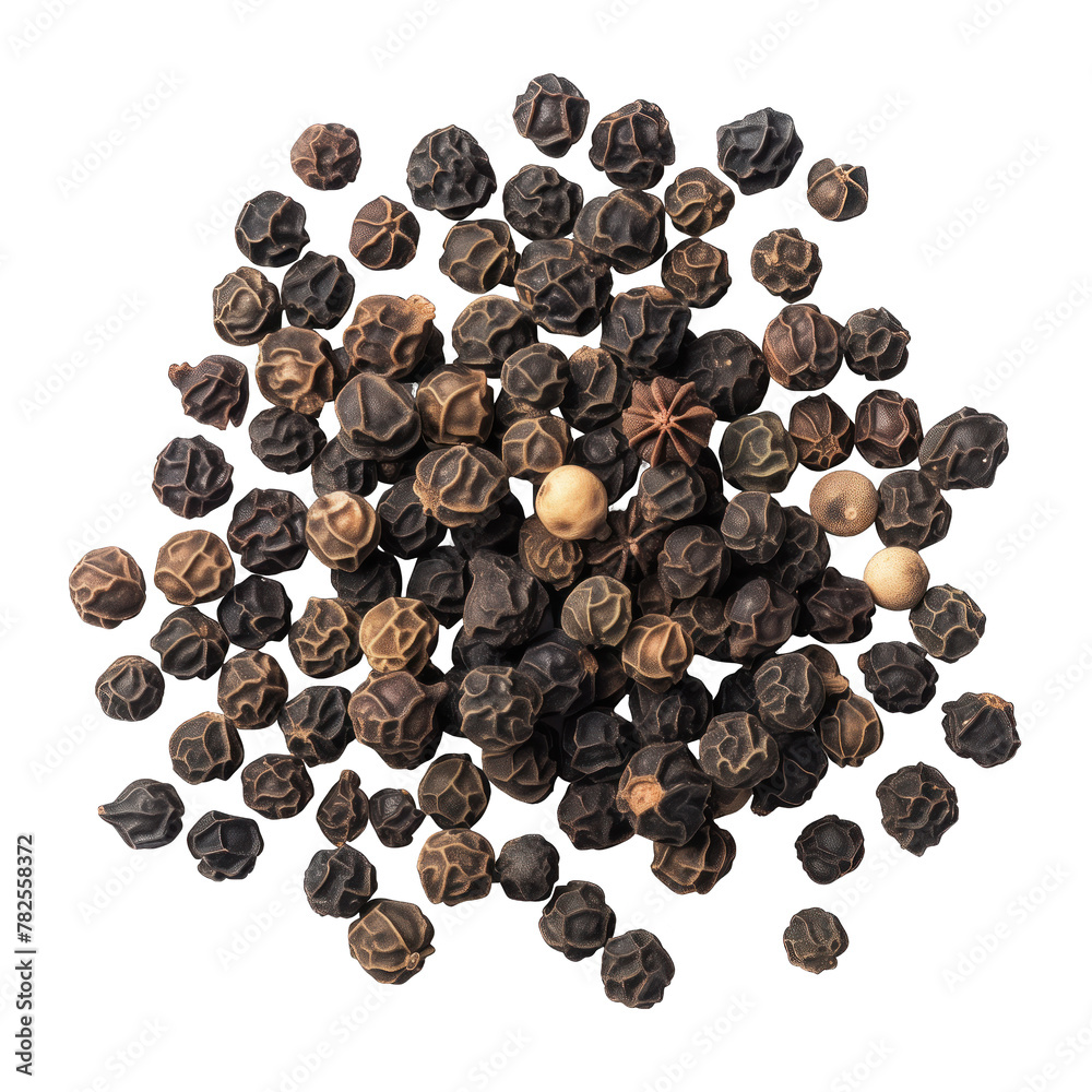 Obraz premium Black Pepper Seeds Piper Nigrum.Black pepper viewed in close up. Transparent background, isolated image