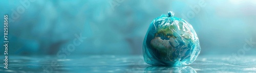 Earth in a plastic bag, bright and clean background, space for text, representing pollution and climate change