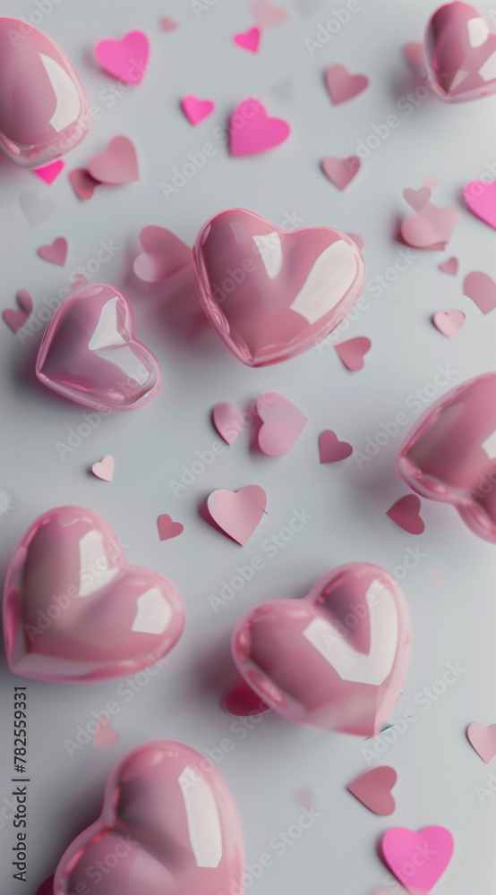 pink heart background.Minimal creative emotional concept.Flat lay