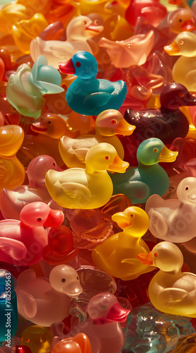 colorful background with rubber ducks.Minimal creative nature concept.Flat lay © sunaiart