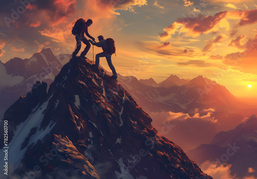 Couple celebrating success on mountain top by holding hands up in the air   Feeling successful  love 