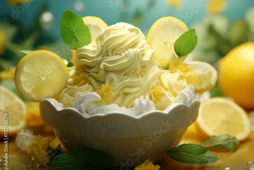 Soothing Citrus Delight: Indulge in the Creamy Elegance of Lemon Ice Cream, a Refreshing Symphony of Tangy Citrus and Silky Sweetness