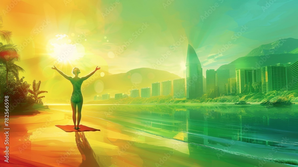 Morning Yoga on Tranquil Beach - Health and Peace Morning Yoga on Tranquil Beach - Health and Peace