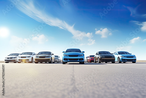 Sports cars lined up on the road
