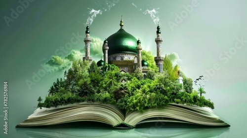 Mosque decoration with many of tree above the book