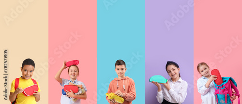 Set of little students with...