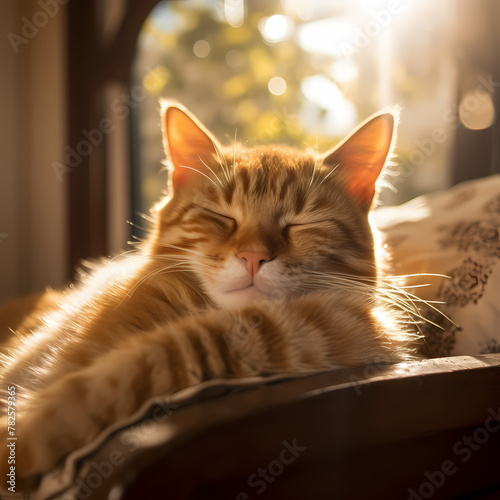 A close-up of a cat napping in a sunbeam. 