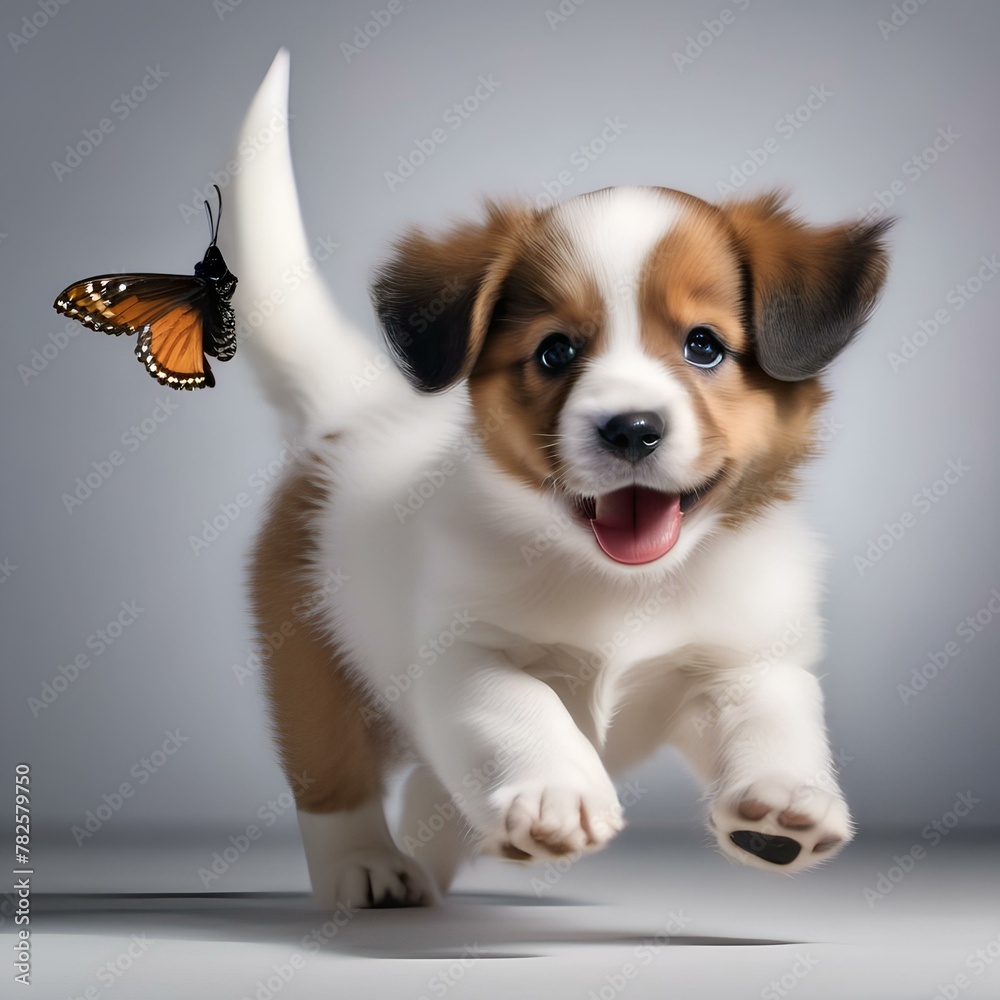 A playful puppy with a wagging tail, chasing after a butterfly2 A playful puppy with a wagging tail, chasing after a butterfly2