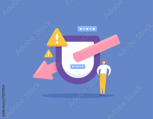 a warning that a defense, security or protection system has been penetrated or breached. password compromised or account hijacked. hacker attacks. cyber crime. illustration concept design. graphic