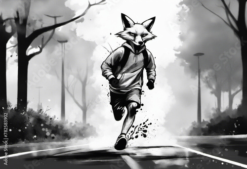 Fox Athlete Running on the Street.Generated by AI