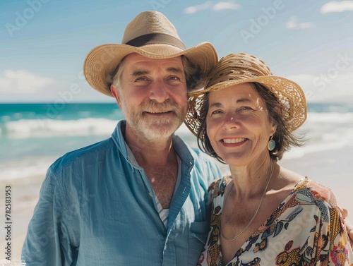 Senior couple enjoying summer vacations at the beach.