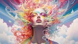 A visually striking illustration depicting a human figure with a vibrant explosion of colors streaming from the head