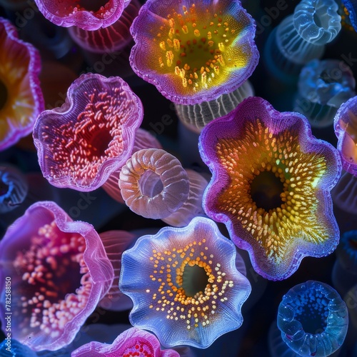 A close up of a bunch of different colored flowers. Generative AI.